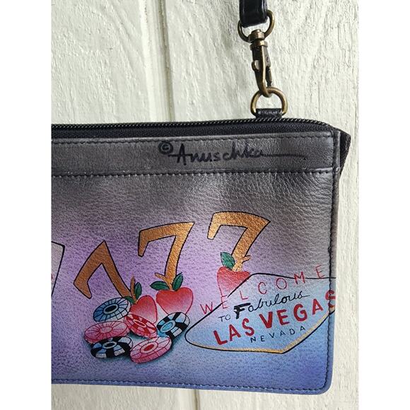Anna Anuschka Hand Painted Leather VEGAS Bag Crossbody Purse Clutch RIFD Blocker - Picture 15 of 16